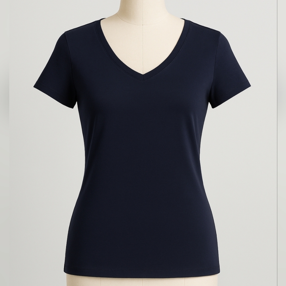 Talbots Classic Scoop-Neck Tee Pima Cotton Size S Navy Blue